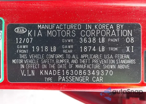 2008 Kia Rio5 Lx z USA, uszkodzony, nr VIN KNADE163086349370